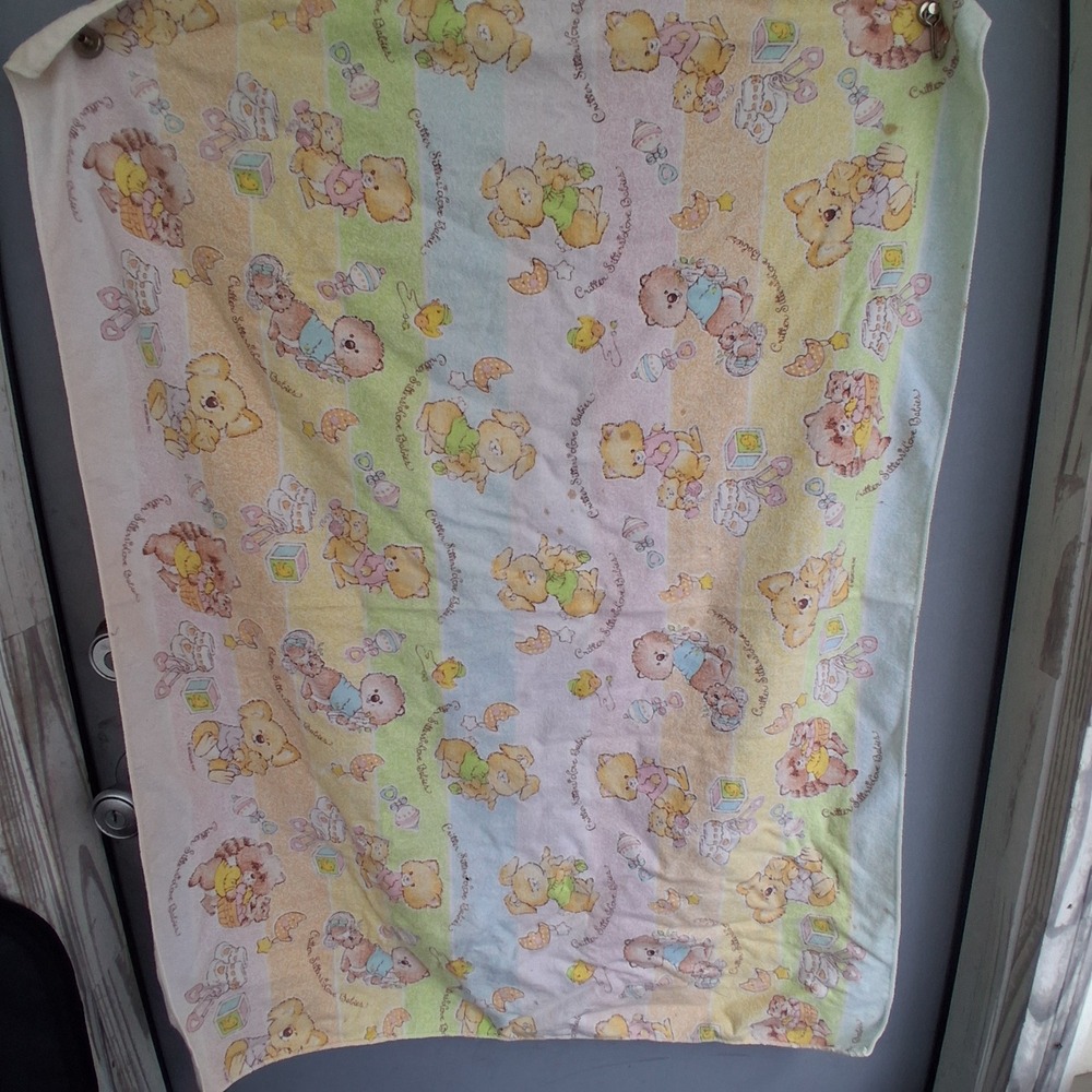 Vintage Riegel Critter Sitters Love Babies Cotton Receiving Blanket 30x40 USA